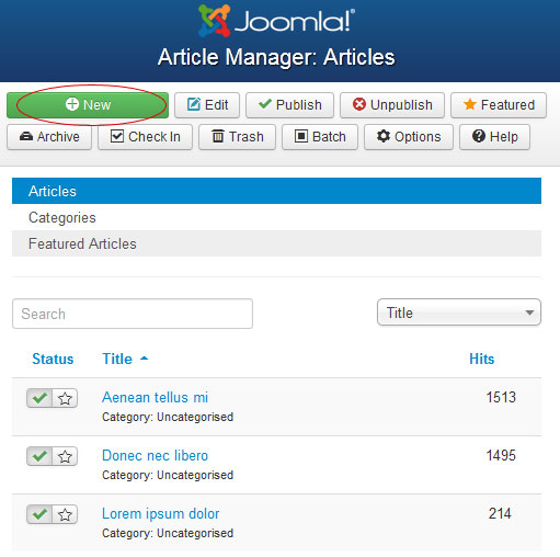Create a New article in Joomla
