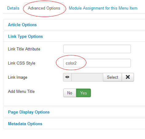 Joomla Different Menu Colors